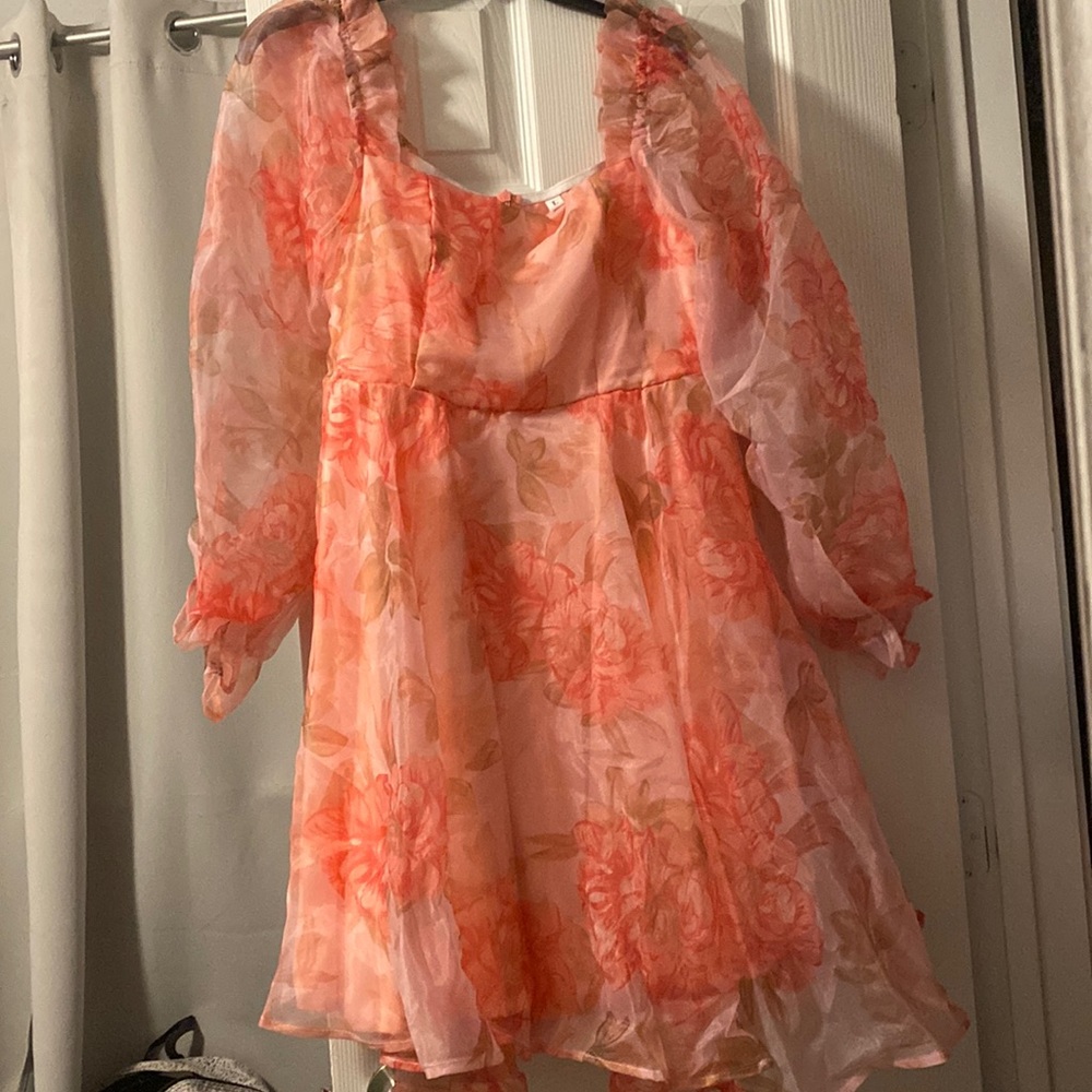 Pink Floral Puff Sleeve Dress